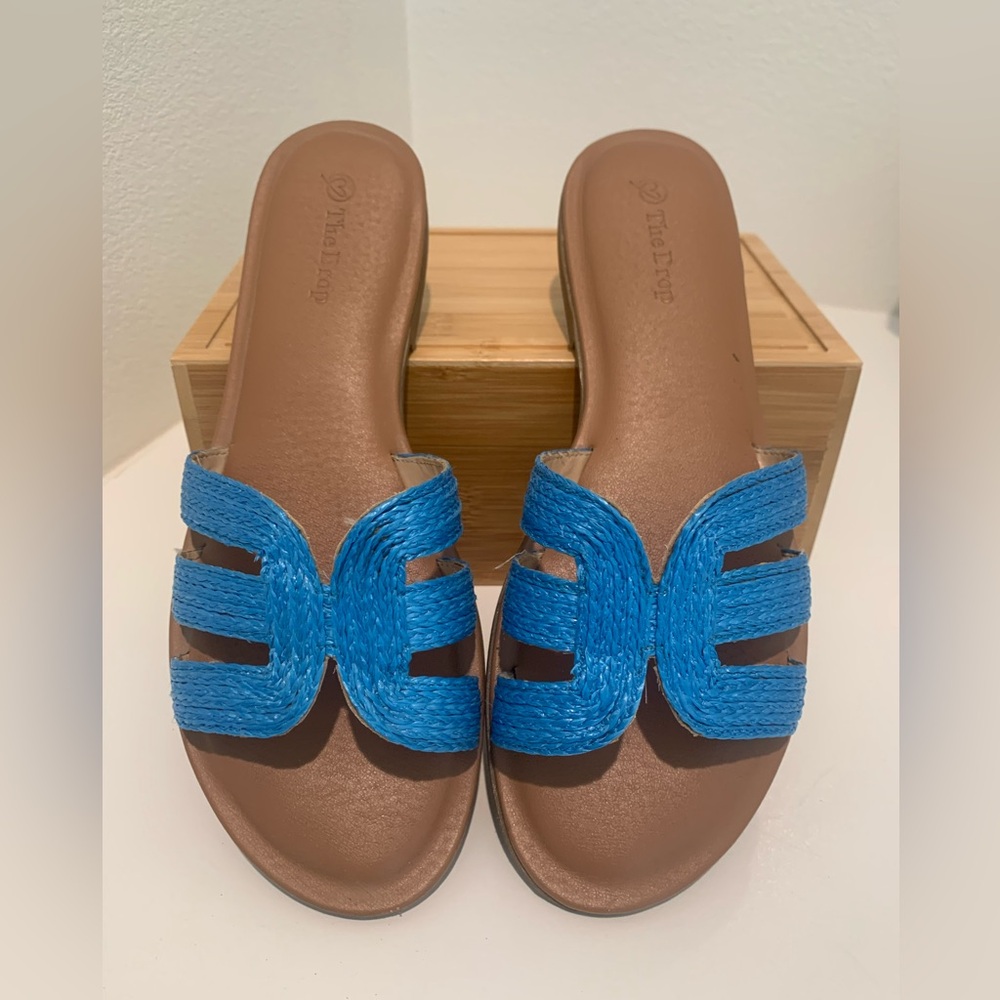 The Drop “Monica” Blue Raffia Slide Sandals
